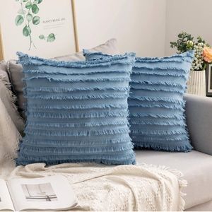24x24 2pk Blue Fringe Pillow Covers